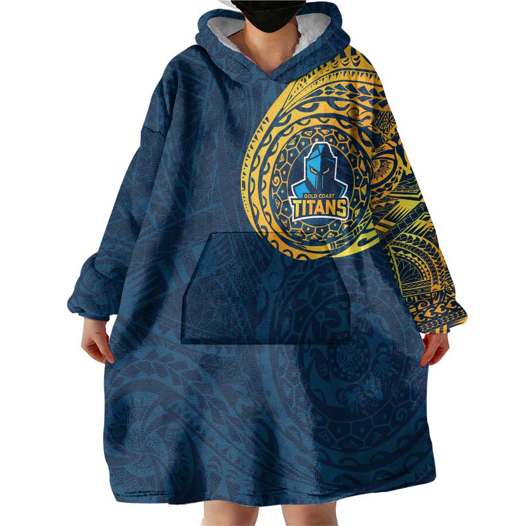 Personalized Gold Coast Titans Wearable Blanket Hoodie Polynesian Tribal Chest and Sleeve Tattoo