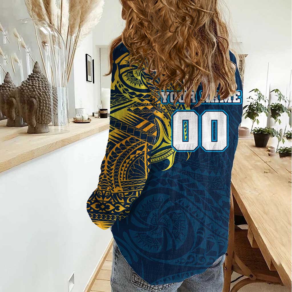 Personalized Gold Coast Titans Women Casual Shirt Polynesian Tribal Chest and Sleeve Tattoo