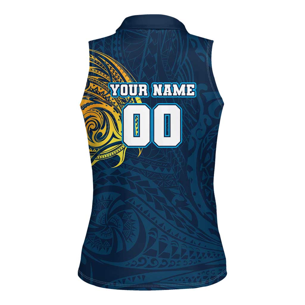 Personalized Gold Coast Titans Women Sleeveless Polo Shirt Polynesian Tribal Chest and Sleeve Tattoo