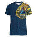 Personalized Gold Coast Titans Women V-Neck T-Shirt Polynesian Tribal Chest and Sleeve Tattoo