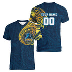 Personalized Gold Coast Titans Women V-Neck T-Shirt Polynesian Tribal Chest and Sleeve Tattoo