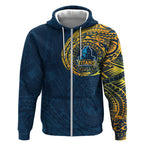 Personalized Gold Coast Titans Zip Hoodie Polynesian Tribal Chest and Sleeve Tattoo