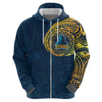 Personalized Gold Coast Titans Zip Hoodie Polynesian Tribal Chest and Sleeve Tattoo