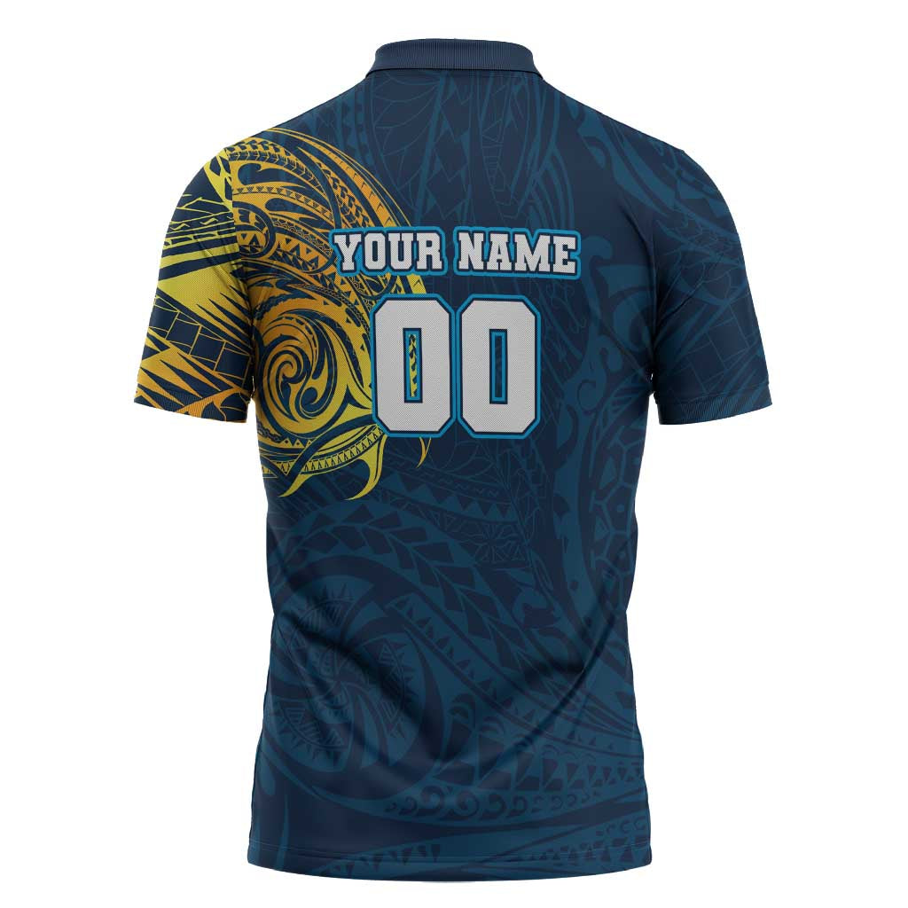 Personalized Gold Coast Titans Zipper Polo Shirt Polynesian Tribal Chest and Sleeve Tattoo