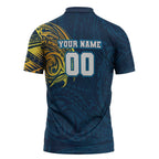 Personalized Gold Coast Titans Zipper Polo Shirt Polynesian Tribal Chest and Sleeve Tattoo