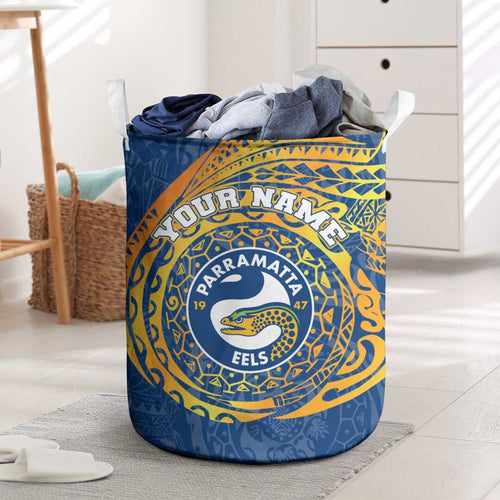 Personalized Parramatta Eels Laundry Basket Polynesian Tribal Chest and Sleeve Tattoo