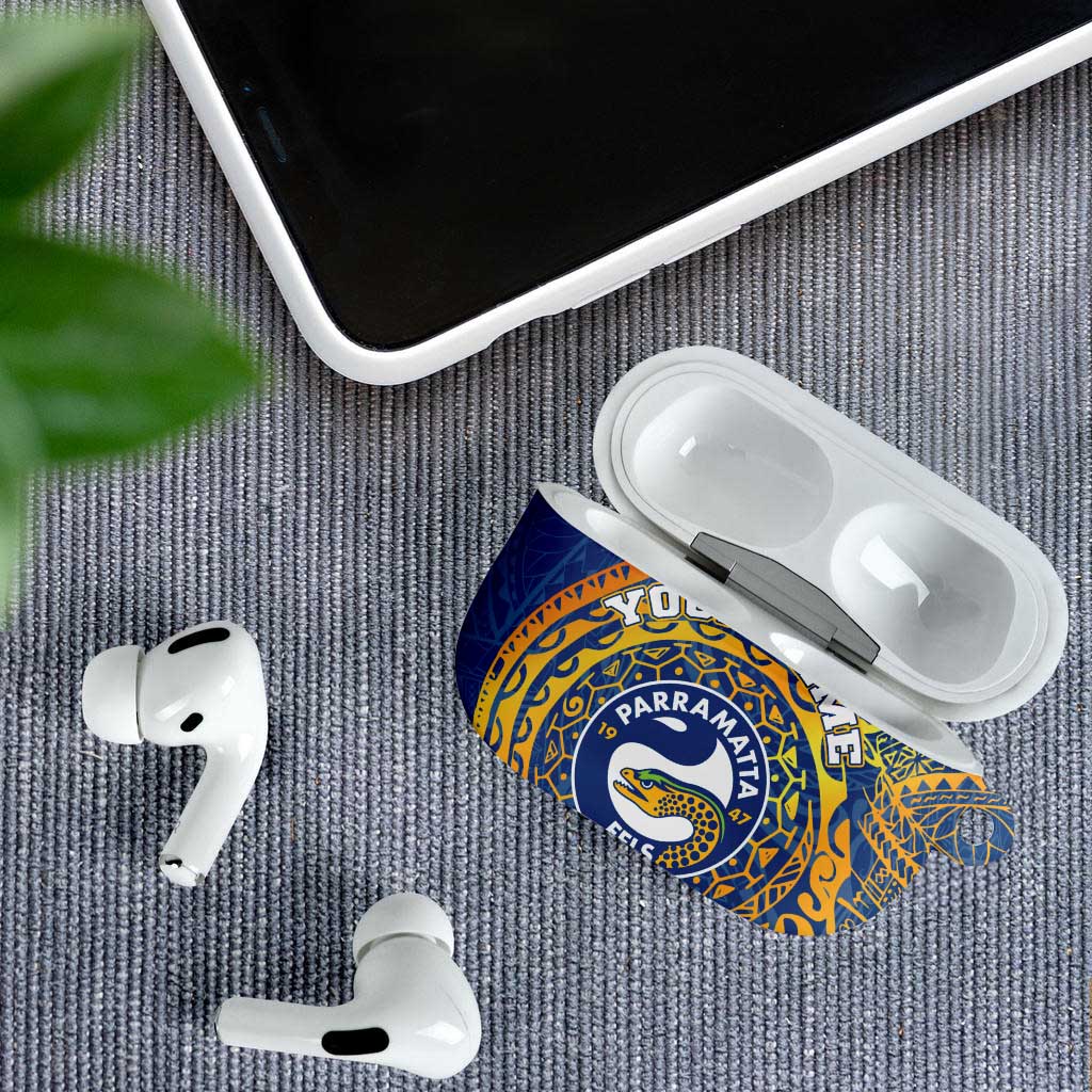 Personalized Parramatta Eels AirPods Case Polynesian Tribal Chest and Sleeve Tattoo