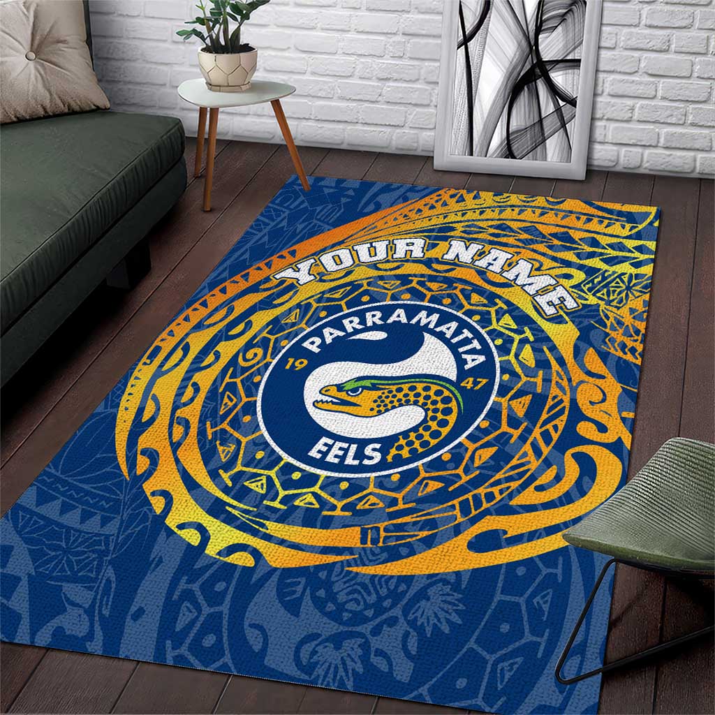 Personalized Parramatta Eels Area Rug Polynesian Tribal Chest and Sleeve Tattoo