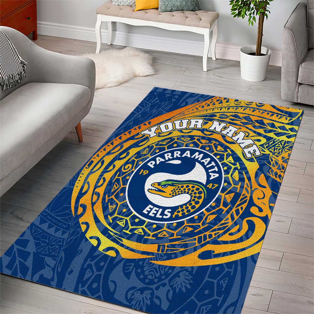 Personalized Parramatta Eels Area Rug Polynesian Tribal Chest and Sleeve Tattoo