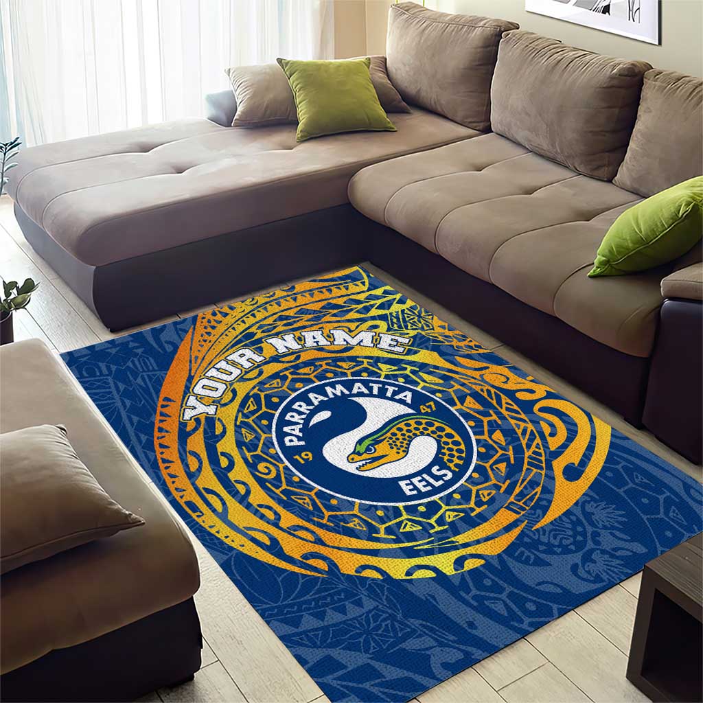 Personalized Parramatta Eels Area Rug Polynesian Tribal Chest and Sleeve Tattoo