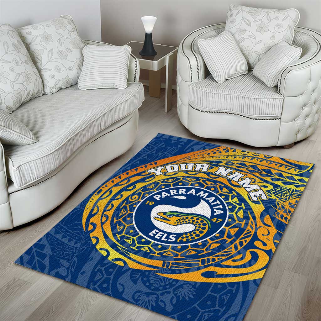 Personalized Parramatta Eels Area Rug Polynesian Tribal Chest and Sleeve Tattoo