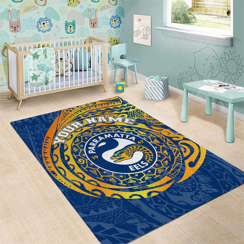 Personalized Parramatta Eels Area Rug Polynesian Tribal Chest and Sleeve Tattoo