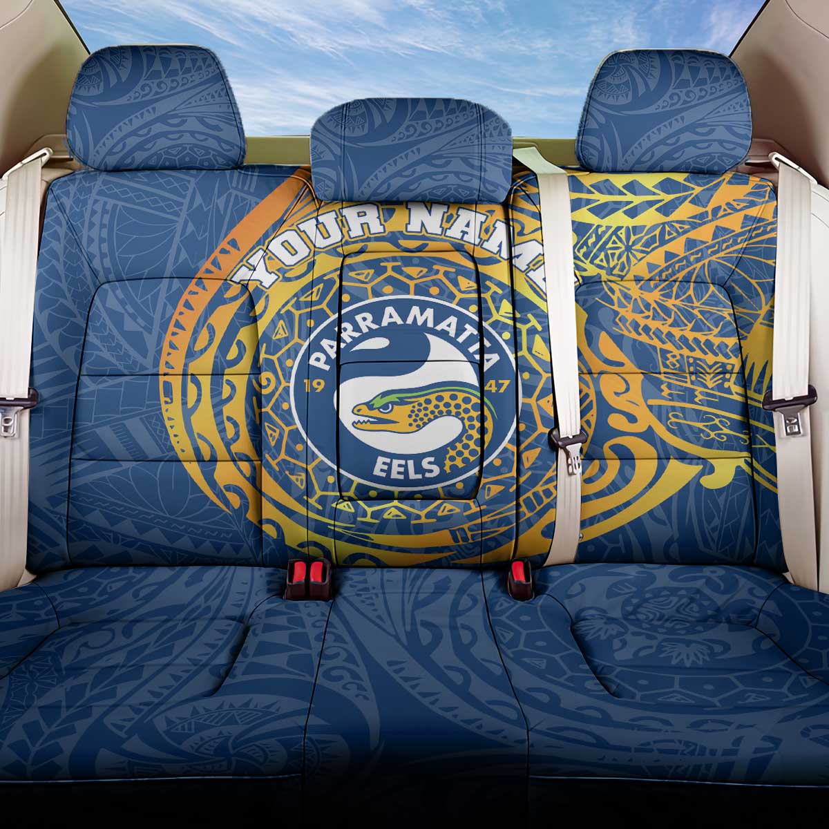 Personalized Parramatta Eels Back Car Seat Cover Polynesian Tribal Chest and Sleeve Tattoo