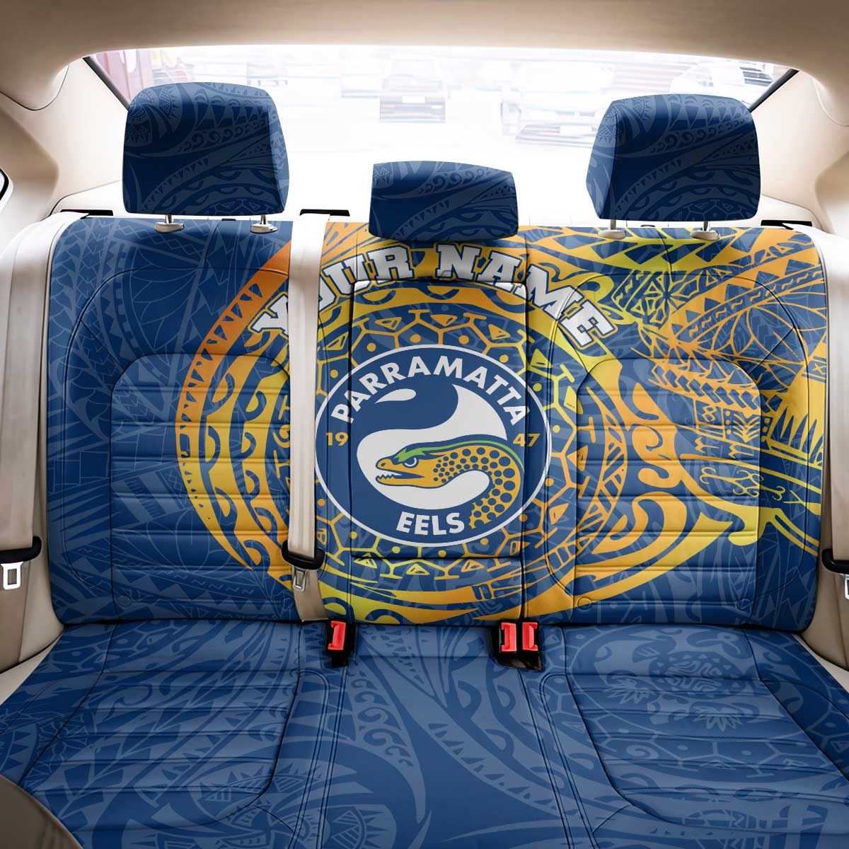 Personalized Parramatta Eels Back Car Seat Cover Polynesian Tribal Chest and Sleeve Tattoo