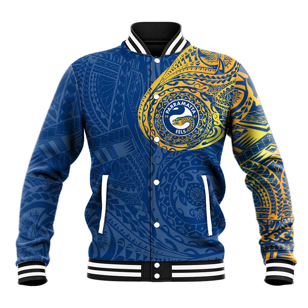 Personalized Parramatta Eels Baseball Jacket Polynesian Tribal Chest and Sleeve Tattoo