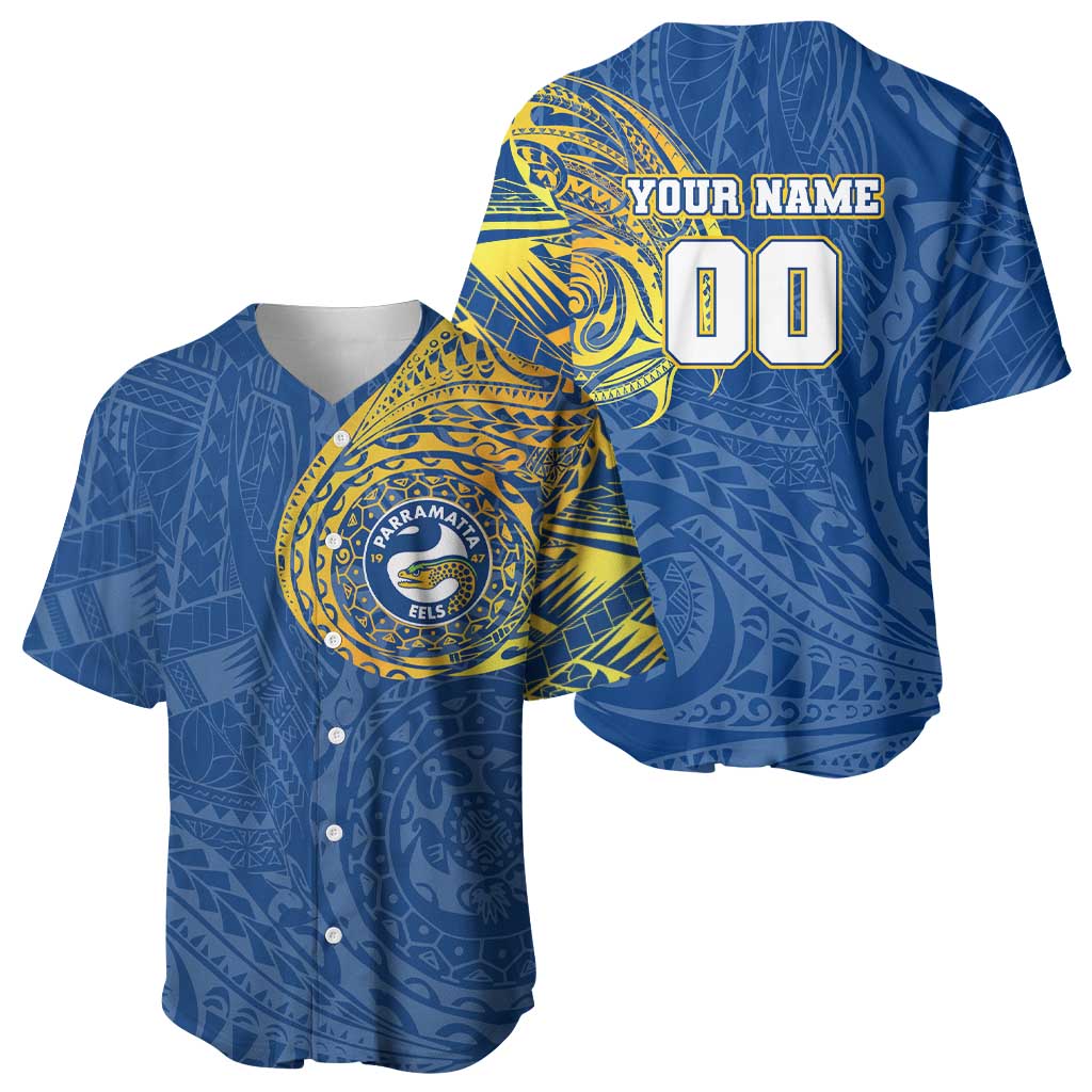 Personalized Parramatta Eels Baseball Jersey Polynesian Tribal Chest and Sleeve Tattoo