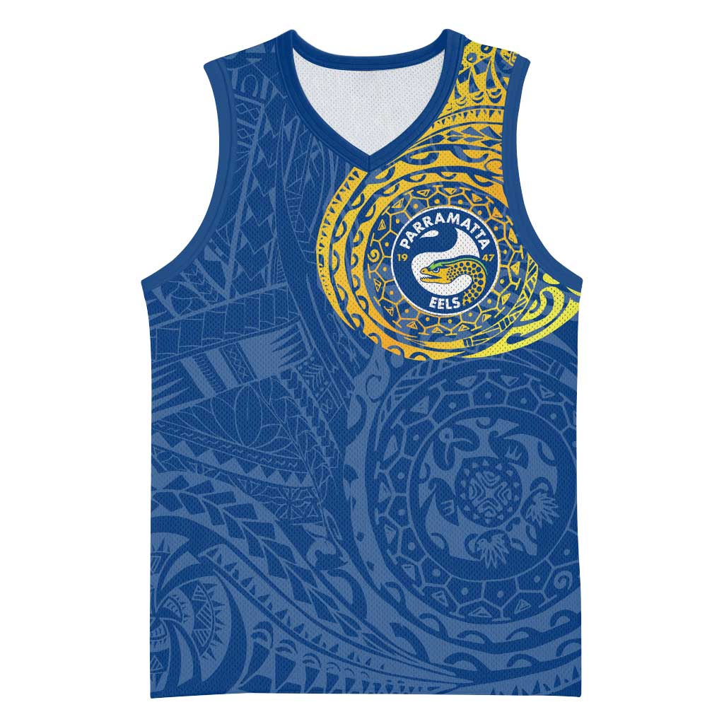 Personalized Parramatta Eels Basketball Jersey Polynesian Tribal Chest and Sleeve Tattoo