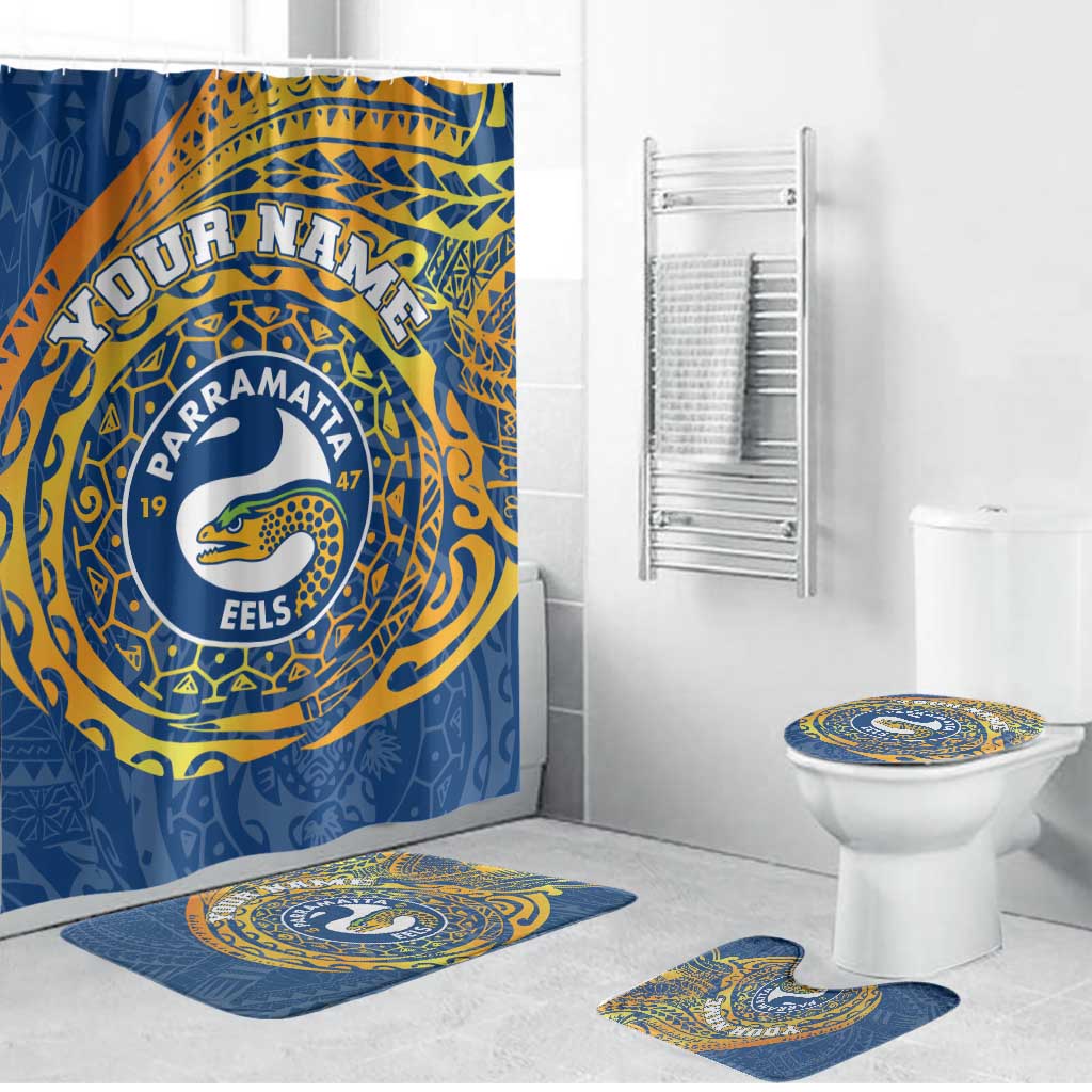 Personalized Parramatta Eels Bathroom Set Polynesian Tribal Chest and Sleeve Tattoo