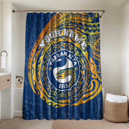 Personalized Parramatta Eels Bathroom Set Polynesian Tribal Chest and Sleeve Tattoo