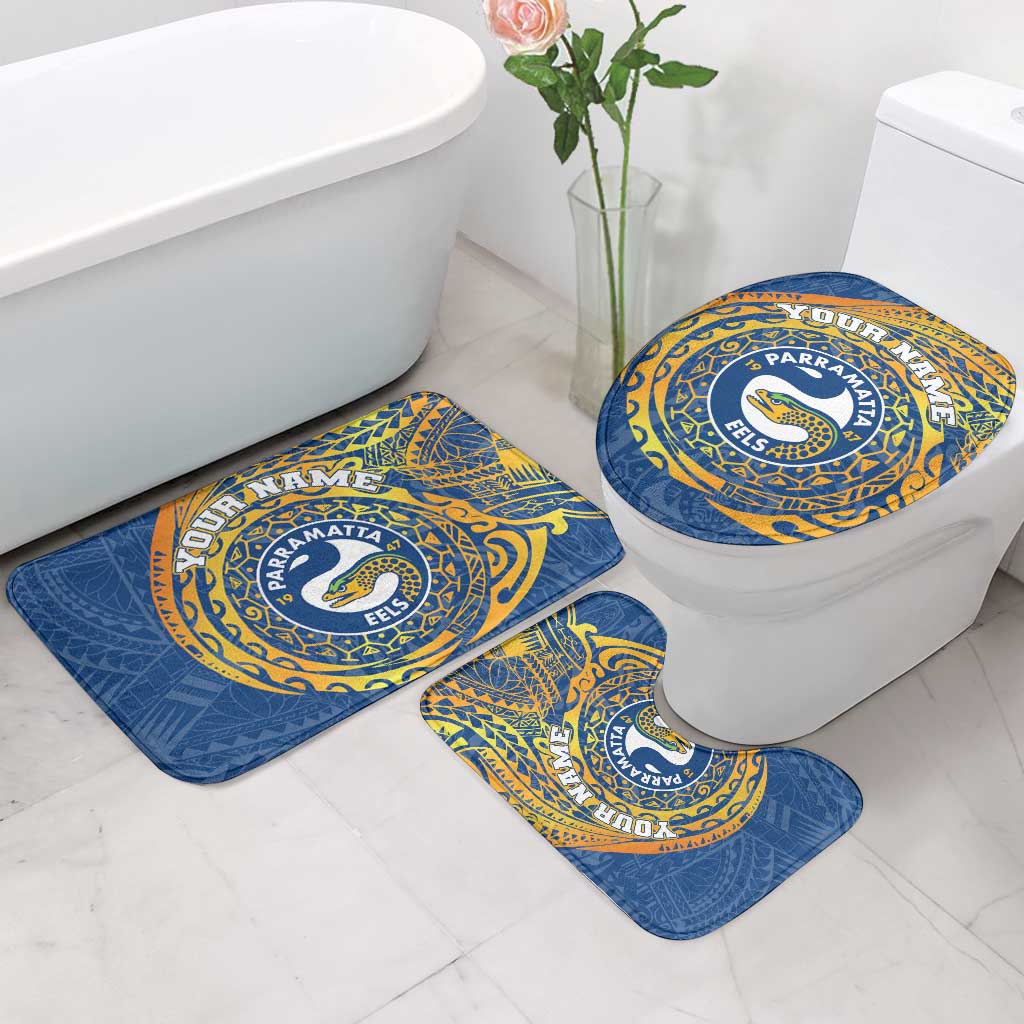 Personalized Parramatta Eels Bathroom Set Polynesian Tribal Chest and Sleeve Tattoo