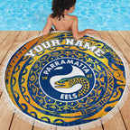 Personalized Parramatta Eels Beach Blanket Polynesian Tribal Chest and Sleeve Tattoo