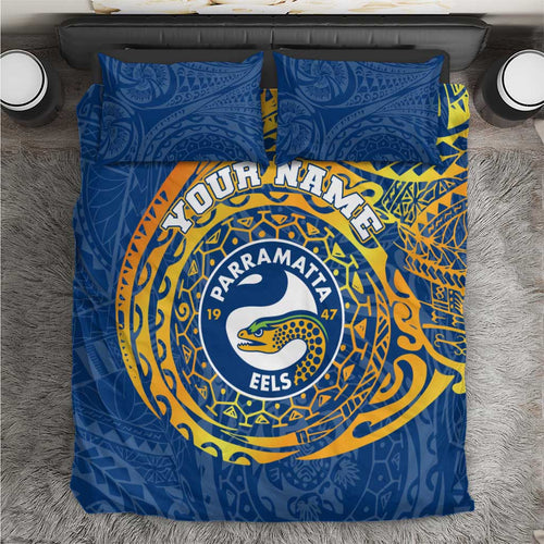 Personalized Parramatta Eels Bedding Set Polynesian Tribal Chest and Sleeve Tattoo