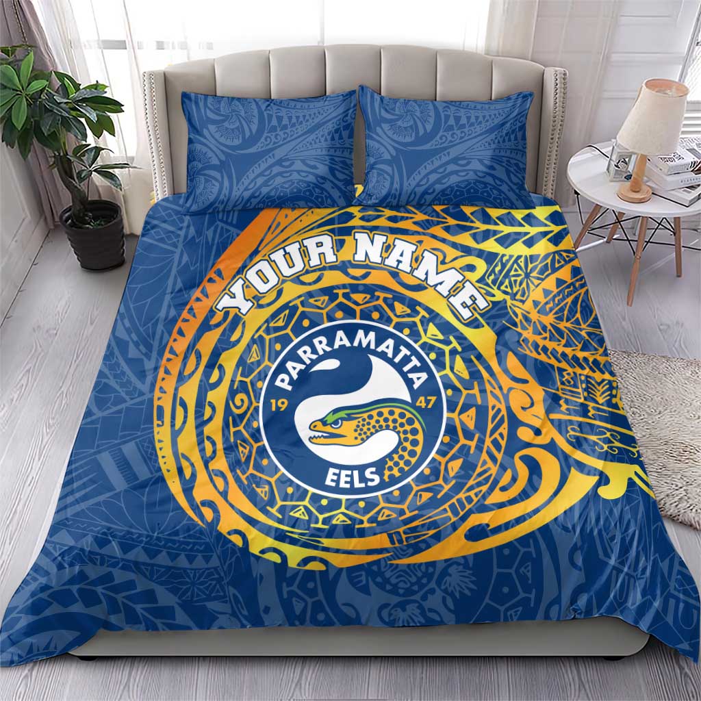 Personalized Parramatta Eels Bedding Set Polynesian Tribal Chest and Sleeve Tattoo