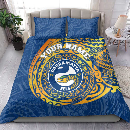 Personalized Parramatta Eels Bedding Set Polynesian Tribal Chest and Sleeve Tattoo