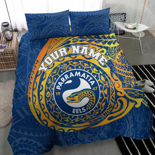 Personalized Parramatta Eels Bedding Set Polynesian Tribal Chest and Sleeve Tattoo