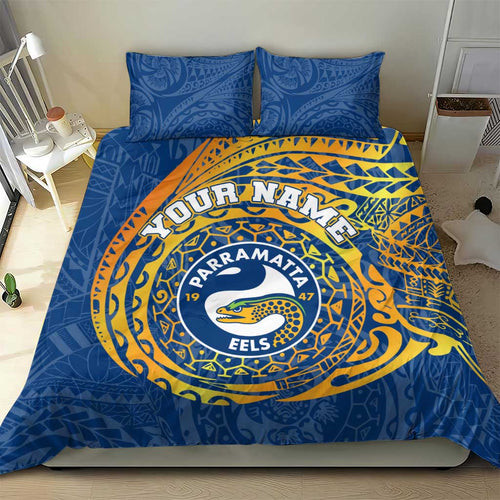 Personalized Parramatta Eels Bedding Set Polynesian Tribal Chest and Sleeve Tattoo