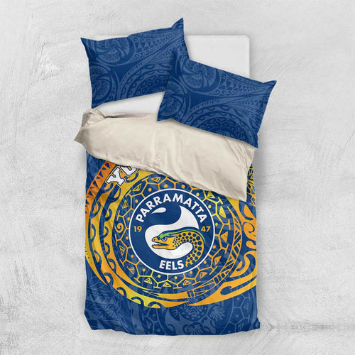 Personalized Parramatta Eels Bedding Set Polynesian Tribal Chest and Sleeve Tattoo