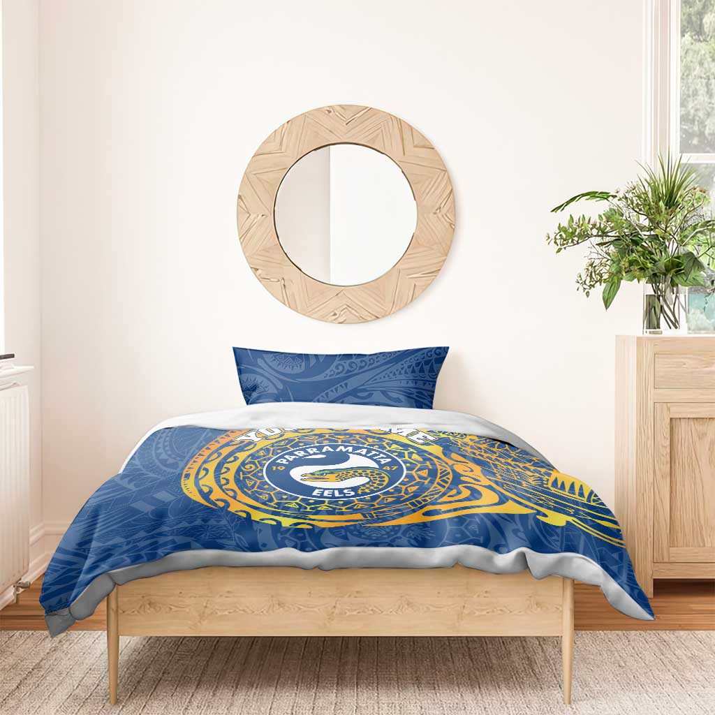Personalized Parramatta Eels Bedding Set Polynesian Tribal Chest and Sleeve Tattoo