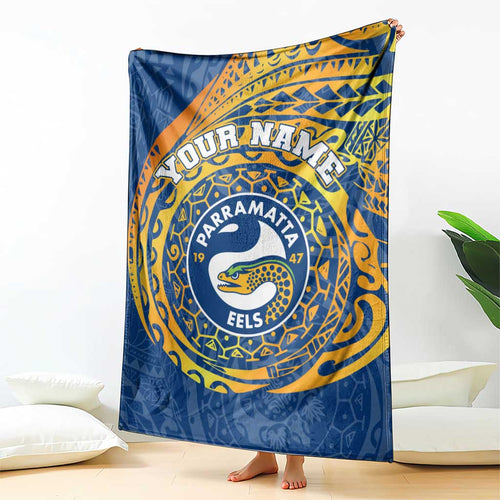 Personalized Parramatta Eels Blanket Polynesian Tribal Chest and Sleeve Tattoo