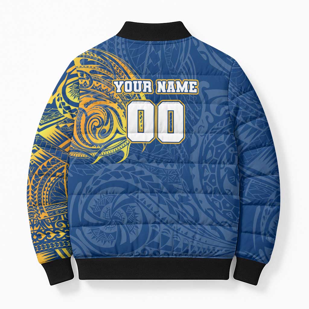 Personalized Parramatta Eels Bomber Puffer Jacket Polynesian Tribal Chest and Sleeve Tattoo