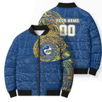 Personalized Parramatta Eels Bomber Puffer Jacket Polynesian Tribal Chest and Sleeve Tattoo