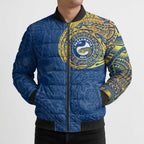 Personalized Parramatta Eels Bomber Puffer Jacket Polynesian Tribal Chest and Sleeve Tattoo