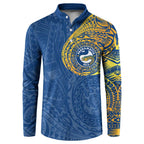 Personalized Parramatta Eels Button Sweatshirt Polynesian Tribal Chest and Sleeve Tattoo