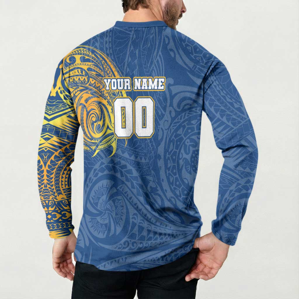 Personalized Parramatta Eels Button Sweatshirt Polynesian Tribal Chest and Sleeve Tattoo