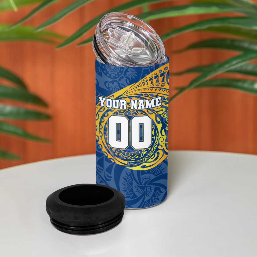Personalized Parramatta Eels 4 in 1 Can Cooler Tumbler Polynesian Tribal Chest and Sleeve Tattoo