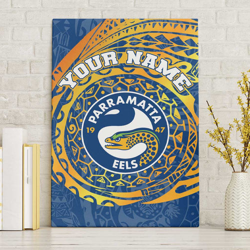 Personalized Parramatta Eels Canvas Wall Art Polynesian Tribal Chest and Sleeve Tattoo