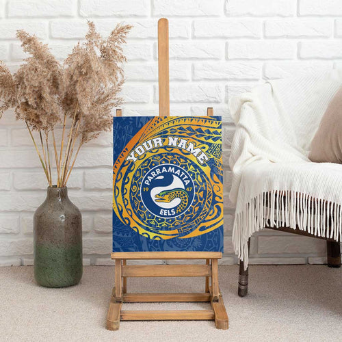 Personalized Parramatta Eels Canvas Wall Art Polynesian Tribal Chest and Sleeve Tattoo
