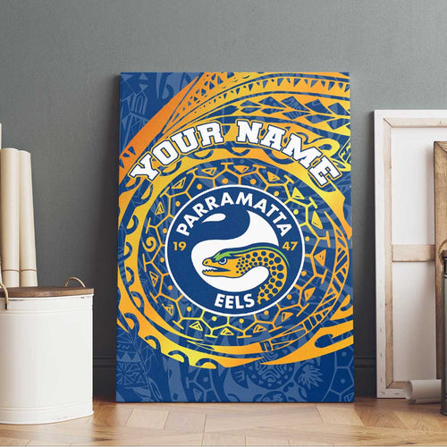 Personalized Parramatta Eels Canvas Wall Art Polynesian Tribal Chest and Sleeve Tattoo