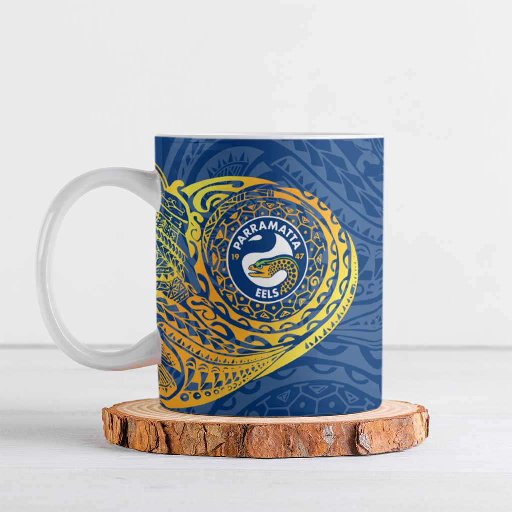 Personalized Parramatta Eels Ceramic Mug Polynesian Tribal Chest and Sleeve Tattoo