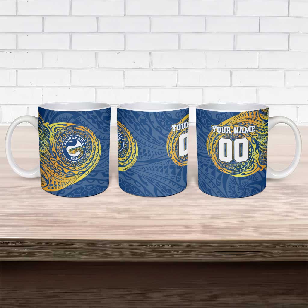 Personalized Parramatta Eels Ceramic Mug Polynesian Tribal Chest and Sleeve Tattoo