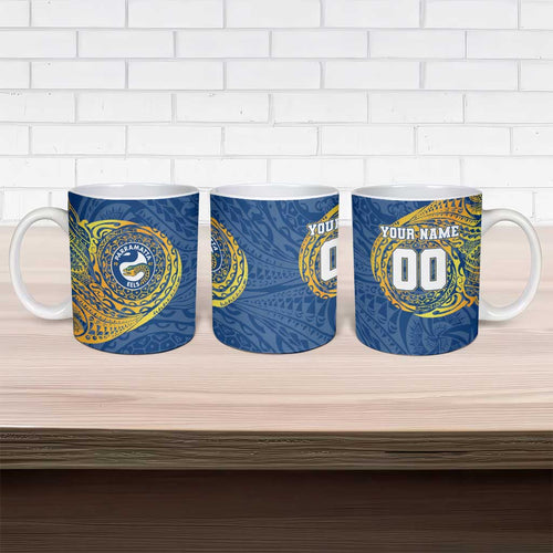 Personalized Parramatta Eels Ceramic Mug Polynesian Tribal Chest and Sleeve Tattoo