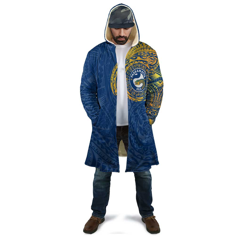 Personalized Parramatta Eels Cloak Polynesian Tribal Chest and Sleeve Tattoo