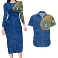 Personalized Parramatta Eels Couples Matching Long Sleeve Bodycon Dress and Hawaiian Shirt Polynesian Tribal Chest and Sleeve Tattoo
