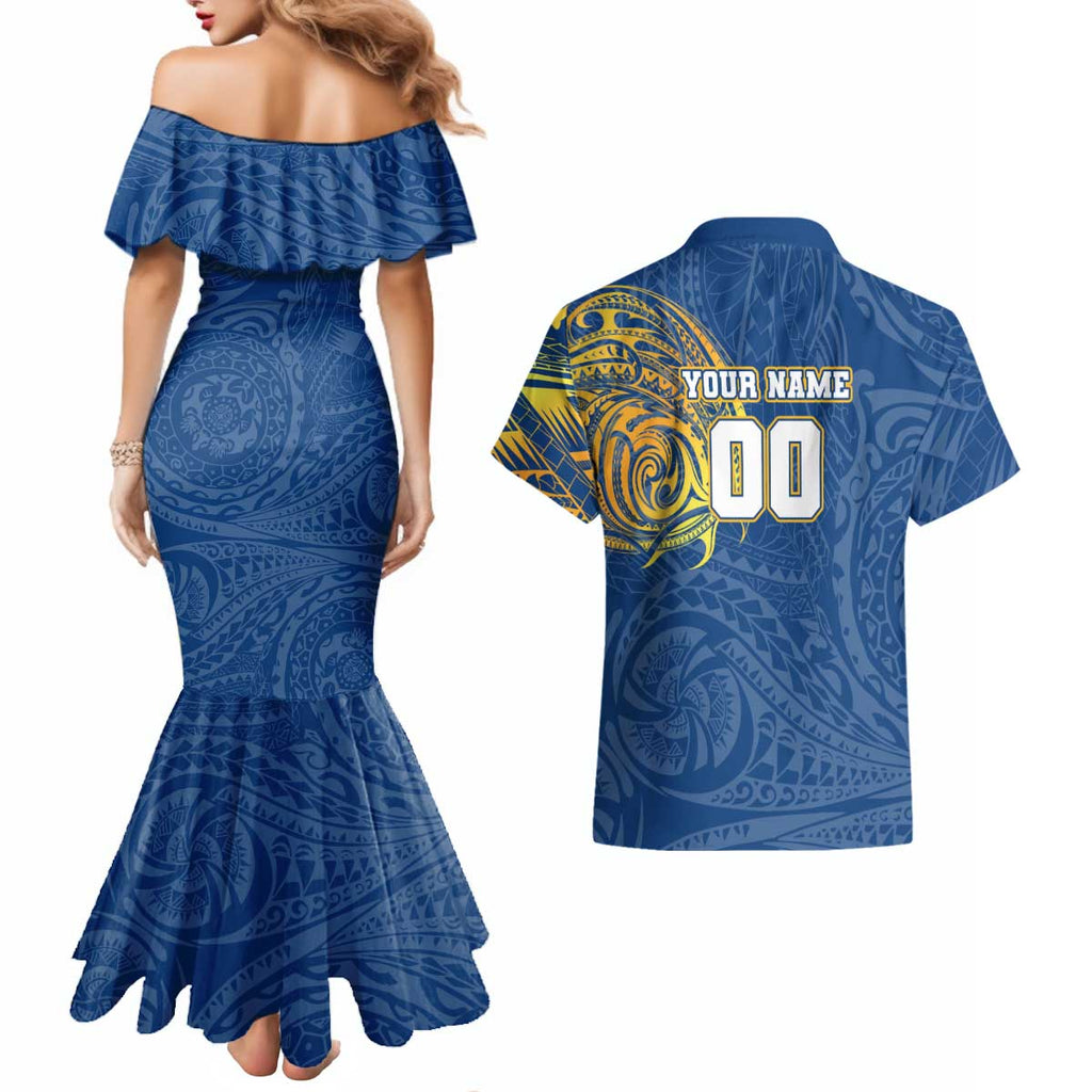Personalized Parramatta Eels Couples Matching Mermaid Dress and Hawaiian Shirt Polynesian Tribal Chest and Sleeve Tattoo