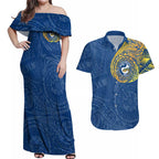 Personalized Parramatta Eels Couples Matching Off Shoulder Maxi Dress and Hawaiian Shirt Polynesian Tribal Chest and Sleeve Tattoo