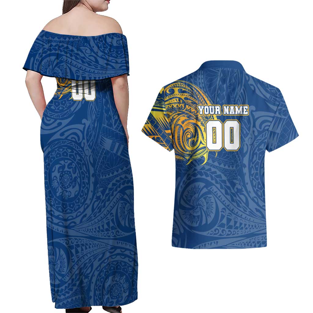 Personalized Parramatta Eels Couples Matching Off Shoulder Maxi Dress and Hawaiian Shirt Polynesian Tribal Chest and Sleeve Tattoo
